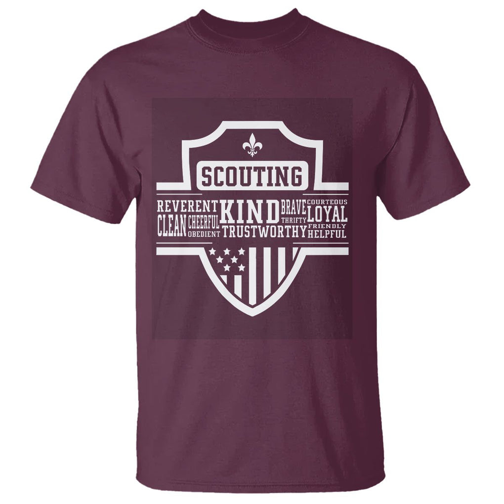 Scouting T Shirt America Flag Scouting Law Camping Outdoor Adventure TS09 Maroon Printyourwear