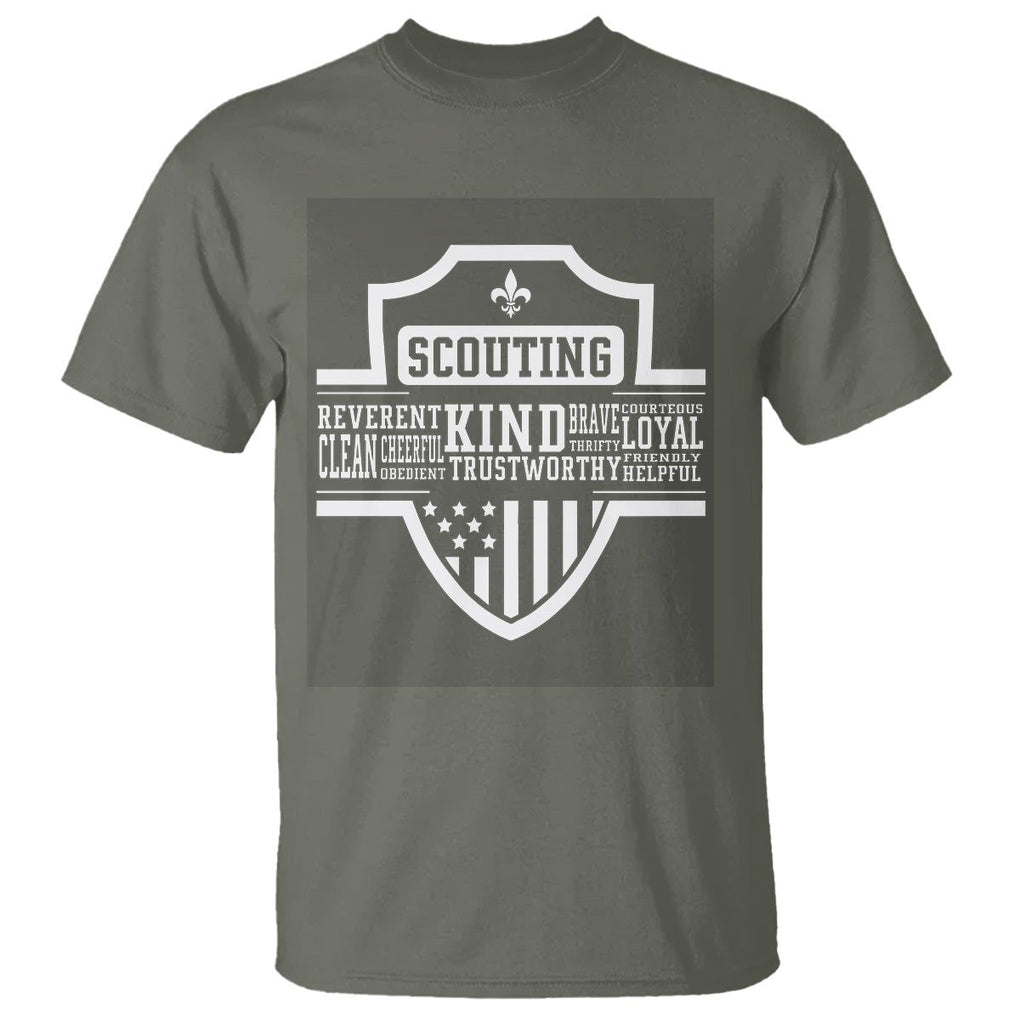 Scouting T Shirt America Flag Scouting Law Camping Outdoor Adventure TS09 Military Green Printyourwear
