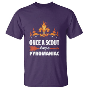 Scouting T Shirt Once A Scout Always A Pyromaniac Campfire TS09 Purple Printyourwear