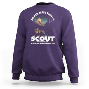 Scouting Sweatshirt Never Mess With A Scout We Know Places Where No One To Find You TS09 Purple Printyourwear