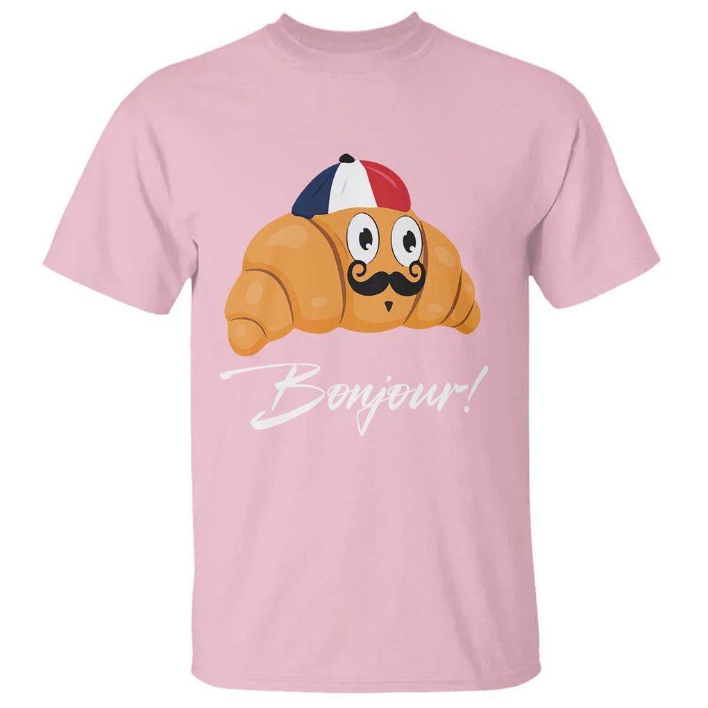 Bonjour Funny Croissant French T Shirt TS09 Light Pink Print Your Wear