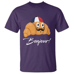 Bonjour Funny Croissant French T Shirt TS09 Purple Print Your Wear