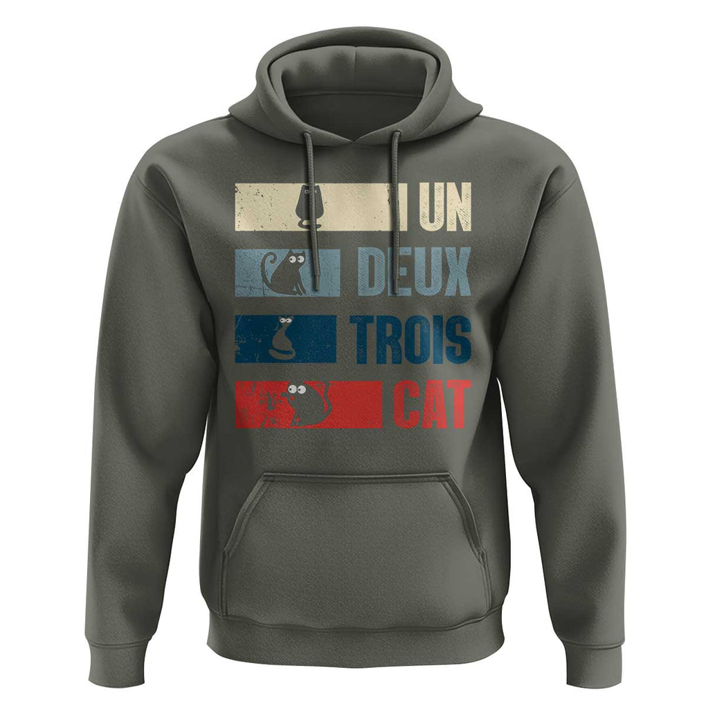 French Cat Lover Hoodie Un Deux Trois Funny Cats TS09 Military Green Print Your Wear