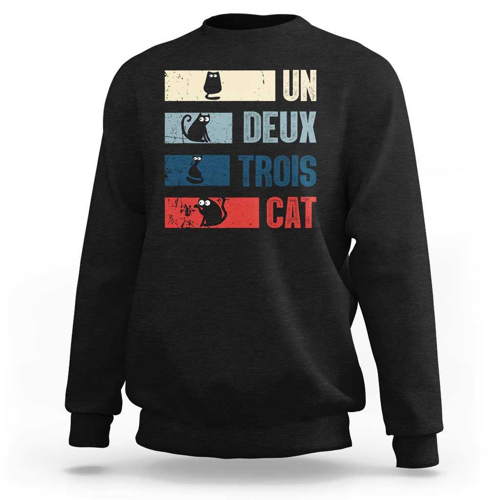 French Cat Lover Sweatshirt Un Deux Trois Funny Cats TS09 Black Print Your Wear