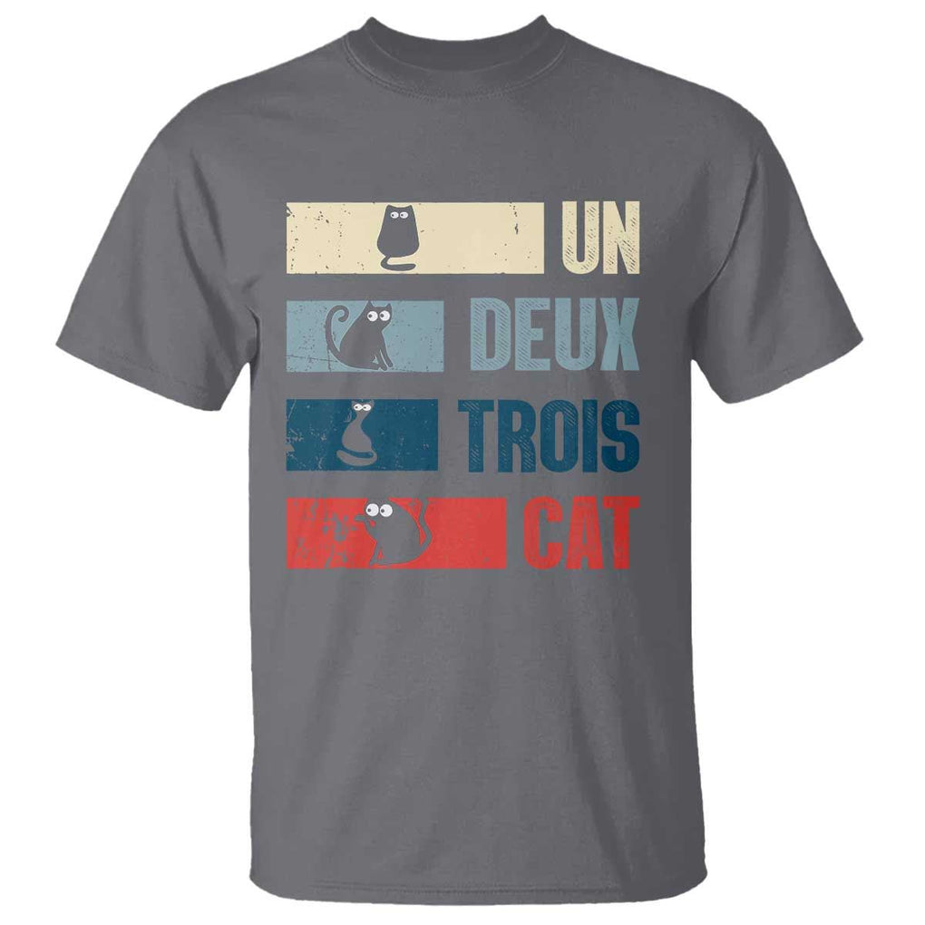 French Cat Lover T Shirt Un Deux Trois Funny Cats TS09 Charcoal Print Your Wear