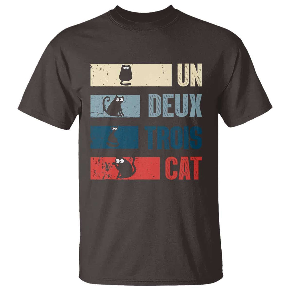 French Cat Lover T Shirt Un Deux Trois Funny Cats TS09 Dark Chocolate Print Your Wear