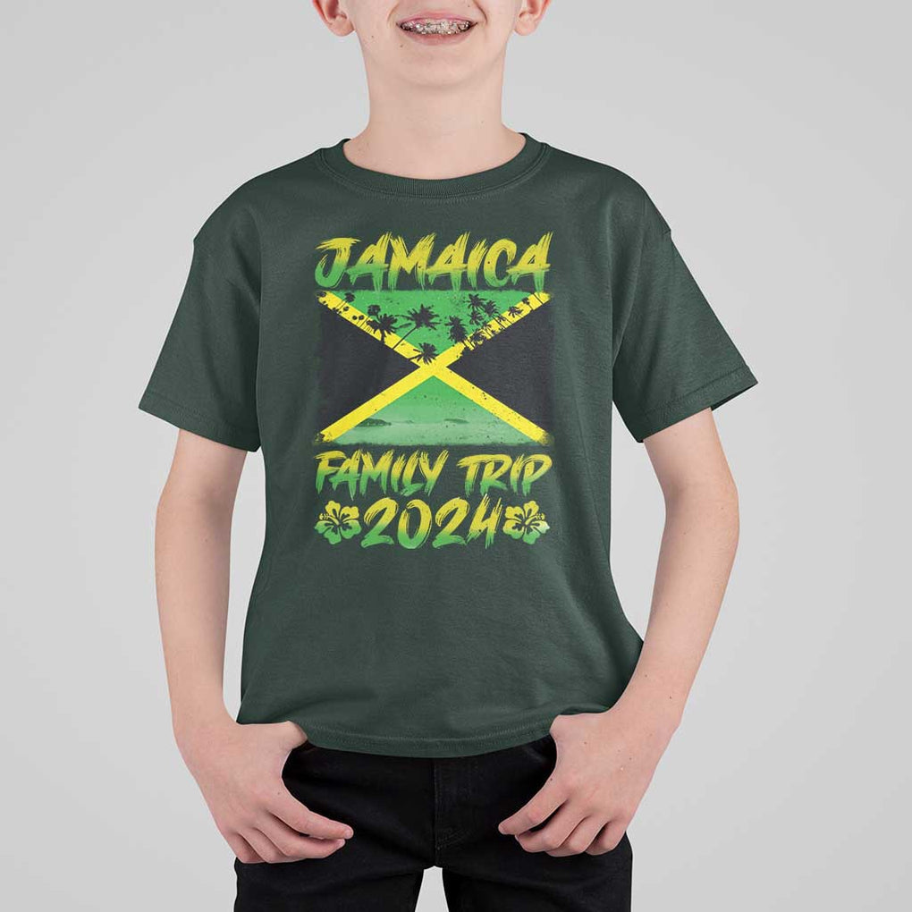 Jamaica Family Trip 2024 T Shirt For Kid Beach Vacation Matching Jamaican Caribbean TS09 Dark Forest Green Print Your Wear