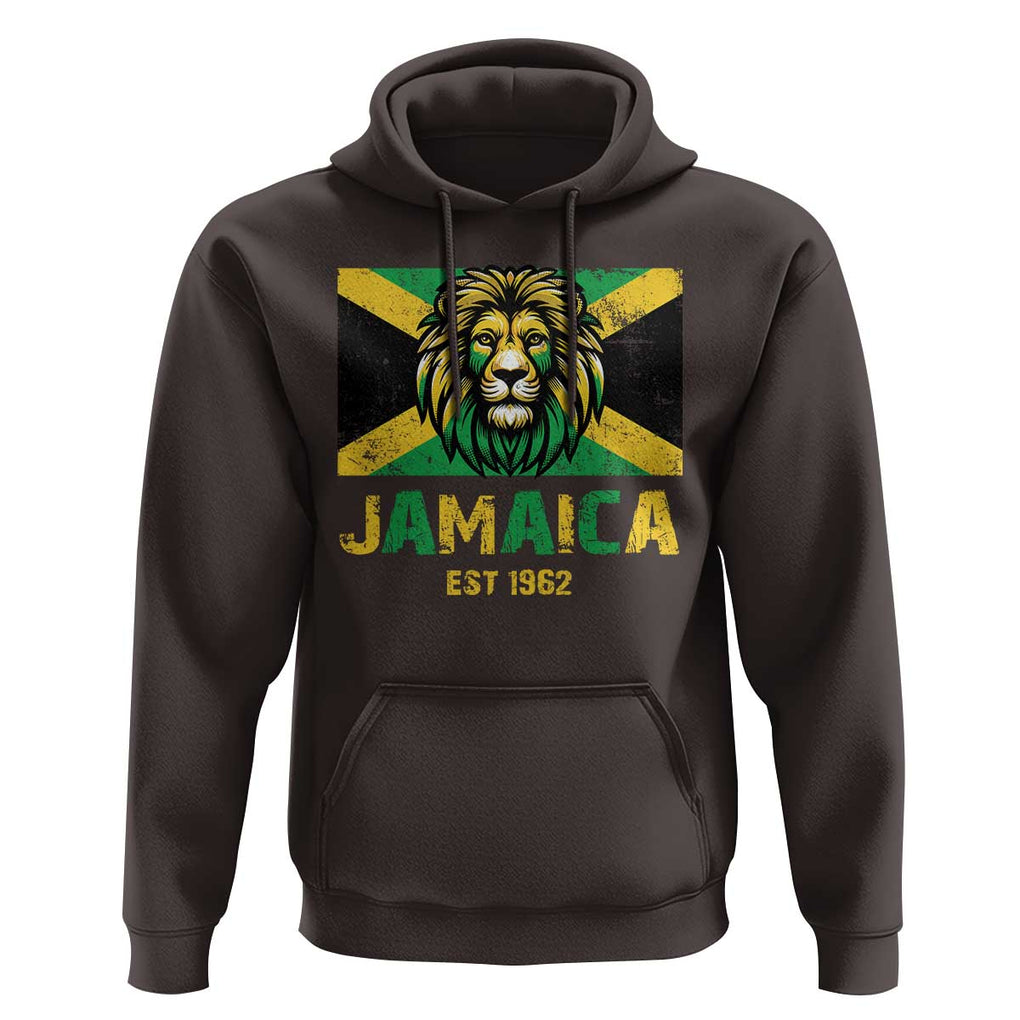 Jamaican Independence EST 1962 Jamaica Flag Lion Hoodie TS09 Dark Chocolate Print Your Wear