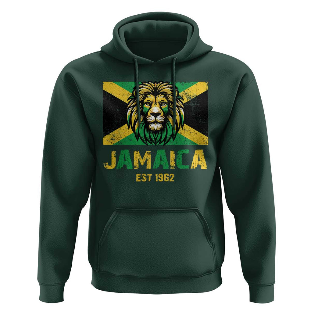 Jamaican Independence EST 1962 Jamaica Flag Lion Hoodie TS09 Dark Forest Green Print Your Wear