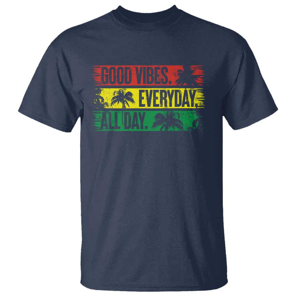Jamaica Reggae Lover T Shirt Good Vibes Everyday All Day TS09 Navy Print Your Wear