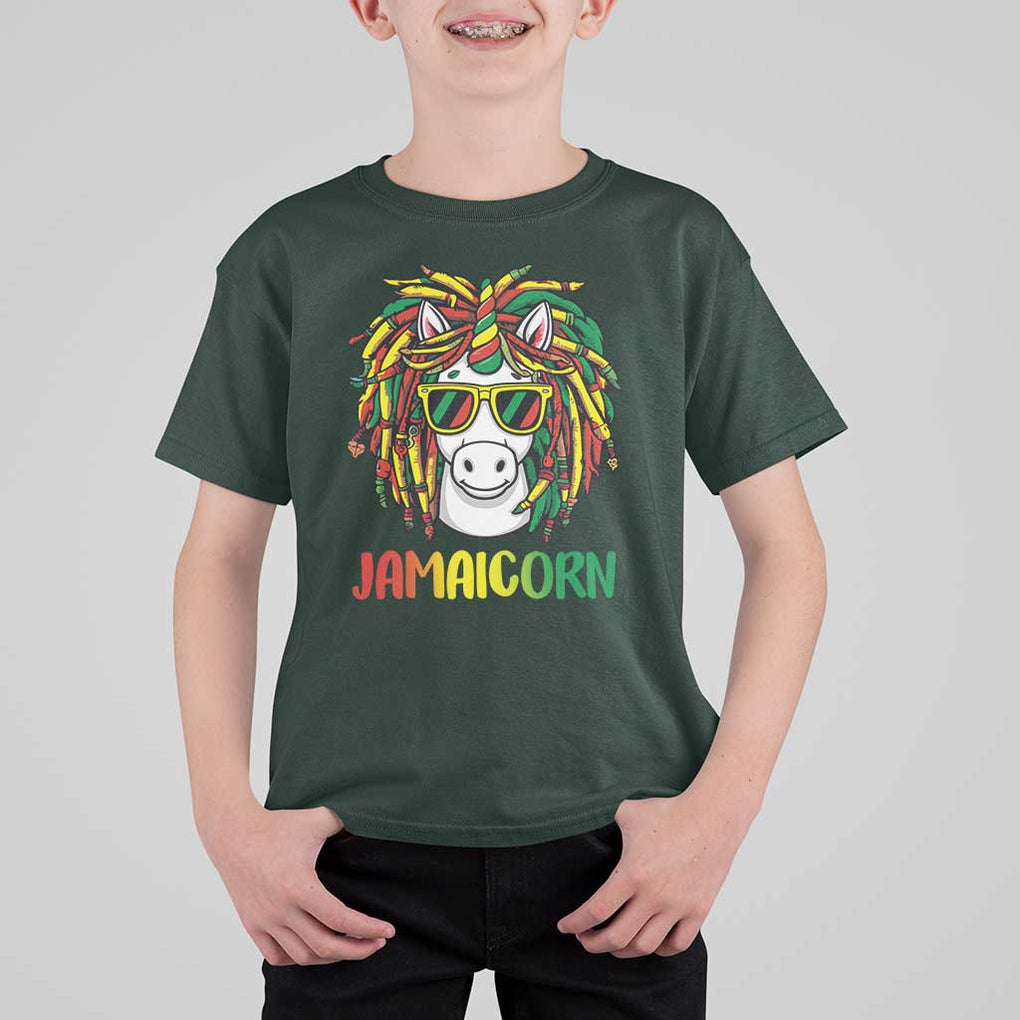 Funny Jamaicorn Jamaican Reggae Unicorn T Shirt For Kid TS09 Dark Forest Green Print Your Wear