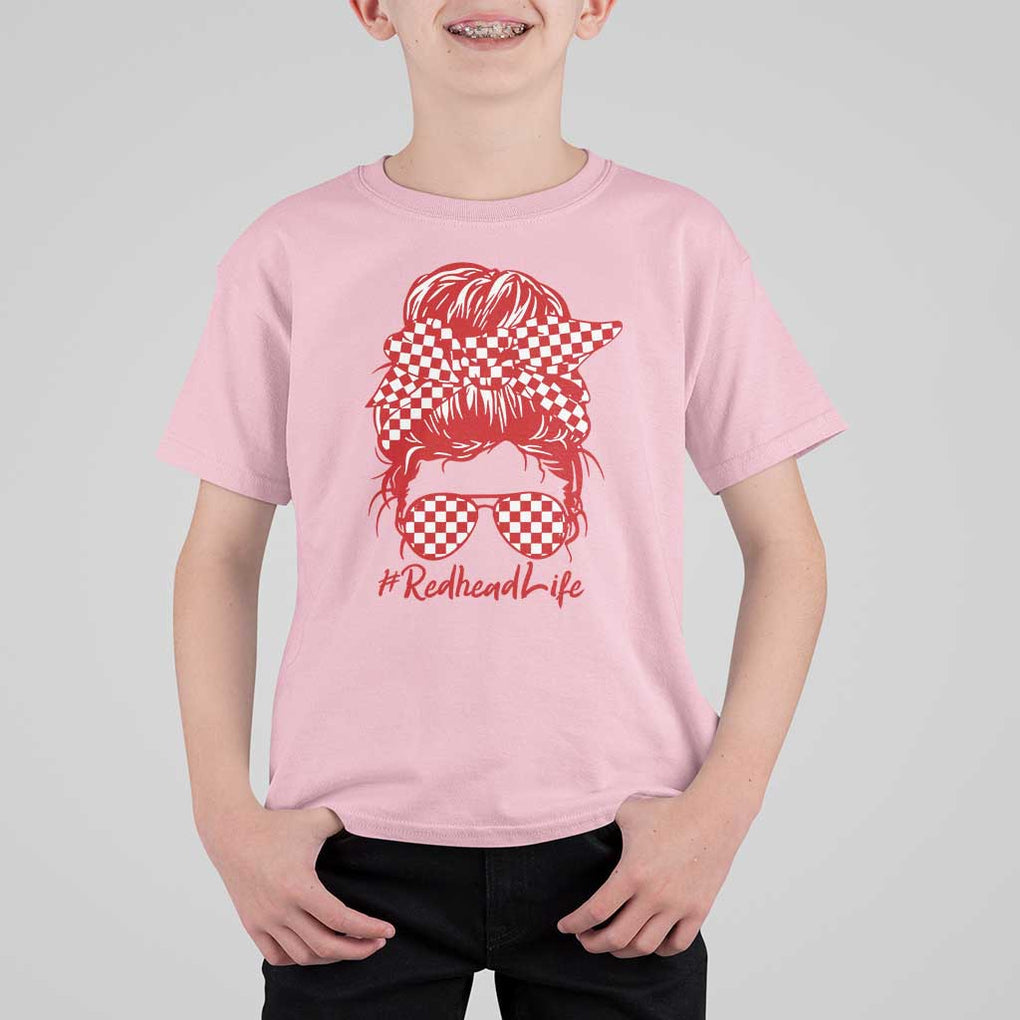 Redhead Life T Shirt For Kid Natural Red Hair Messy Bun Girl TS09 Light Pink Print Your Wear