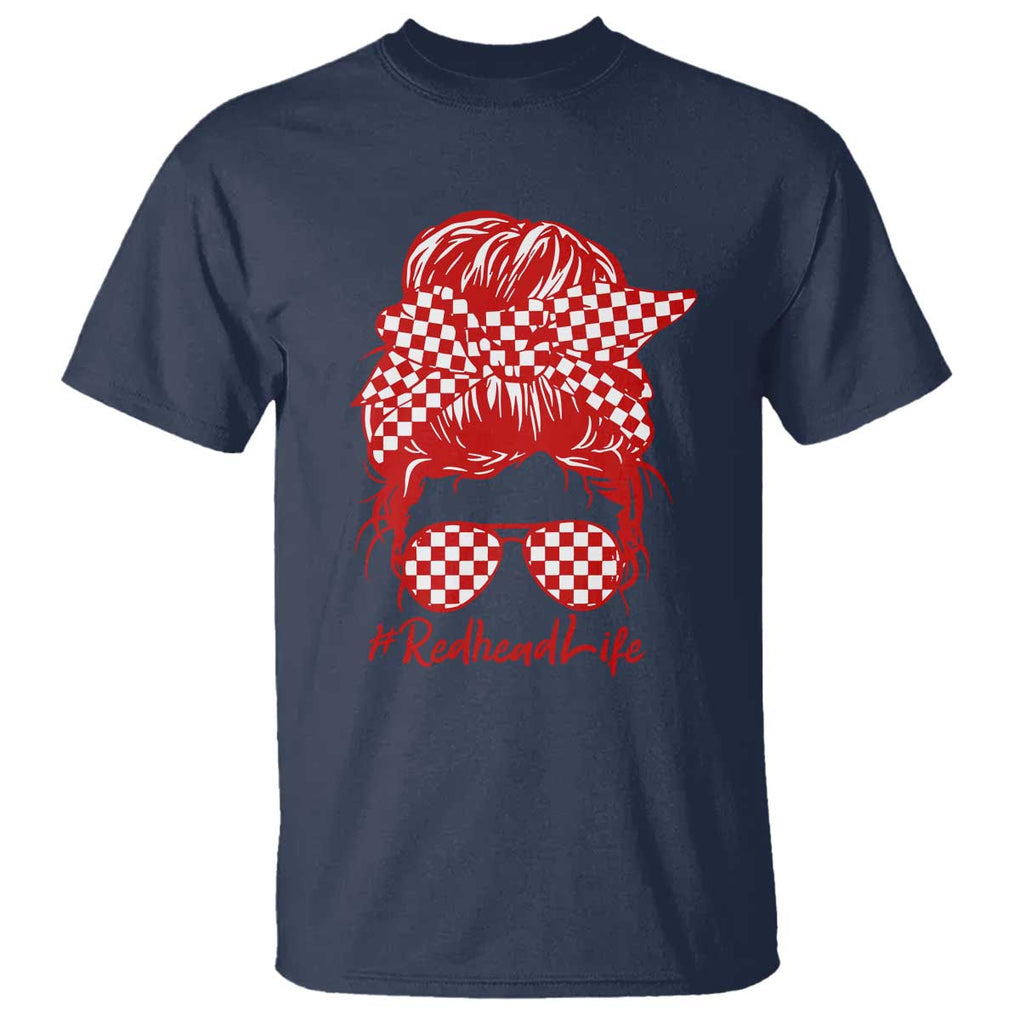 Redhead Life T Shirt Natural Red Hair Messy Bun Girl TS09 Navy Print Your Wear