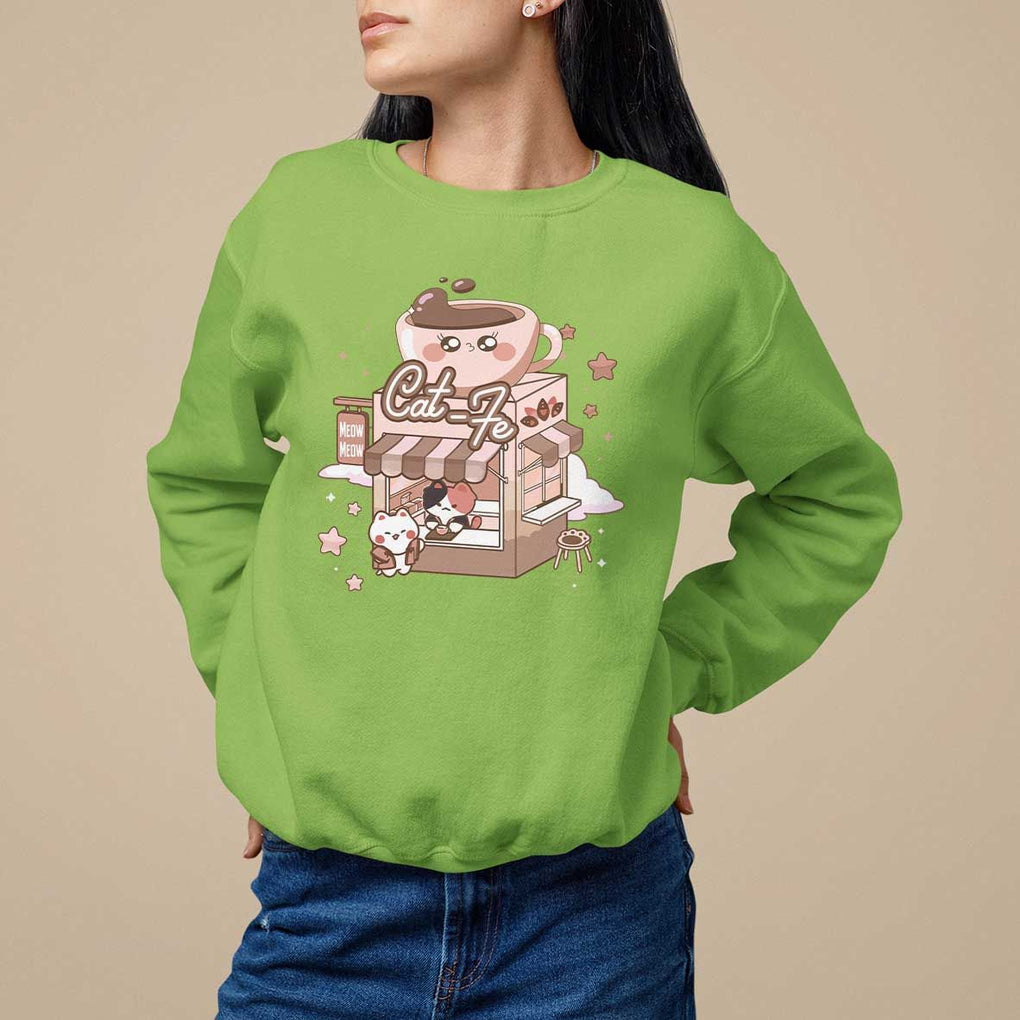 Cat Lover Sweatshirt CatFe Anime Kitty Coffee Shop TS09 Lime Print Your Wear