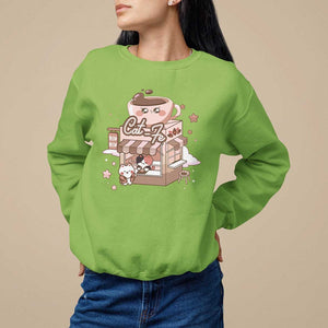Cat Lover Sweatshirt CatFe Anime Kitty Coffee Shop TS09 Lime Print Your Wear