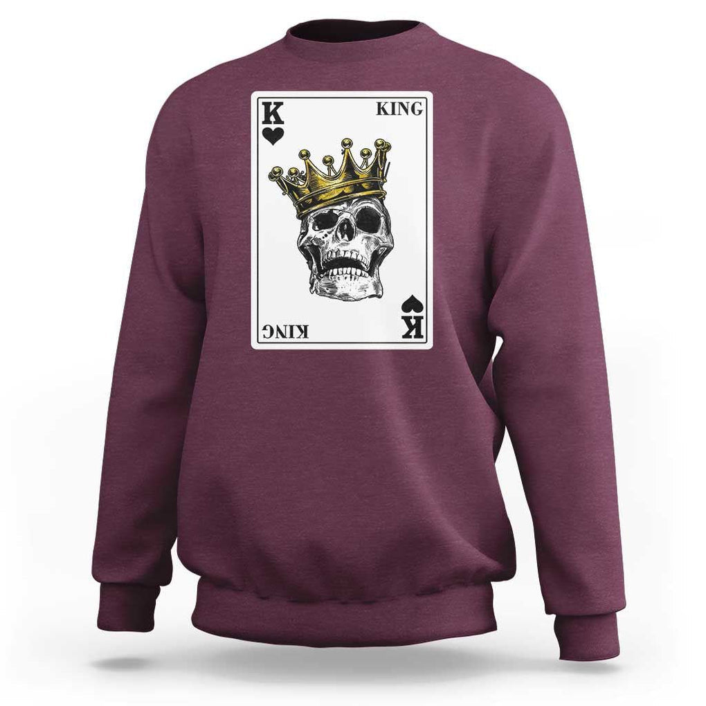 Poker Sweatshirt Couple Matching - 1/2 Card King Skull TS09 Maroon Print Your Wear