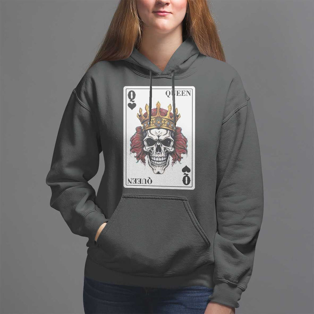 Poker Hoodie Couple Matching - 2/2 Card Queen Skull TS09 Black Print Your Wear