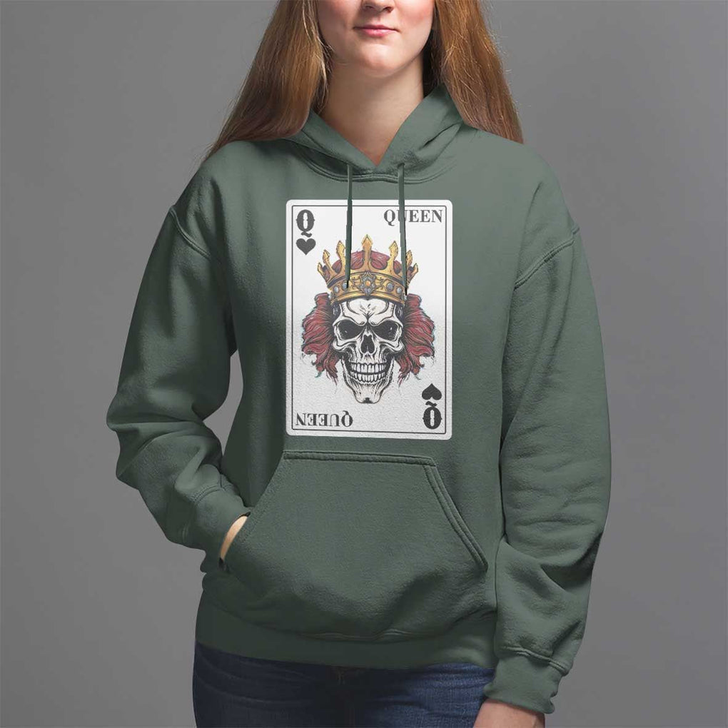 Poker Hoodie Couple Matching - 2/2 Card Queen Skull TS09 Dark Forest Green Print Your Wear