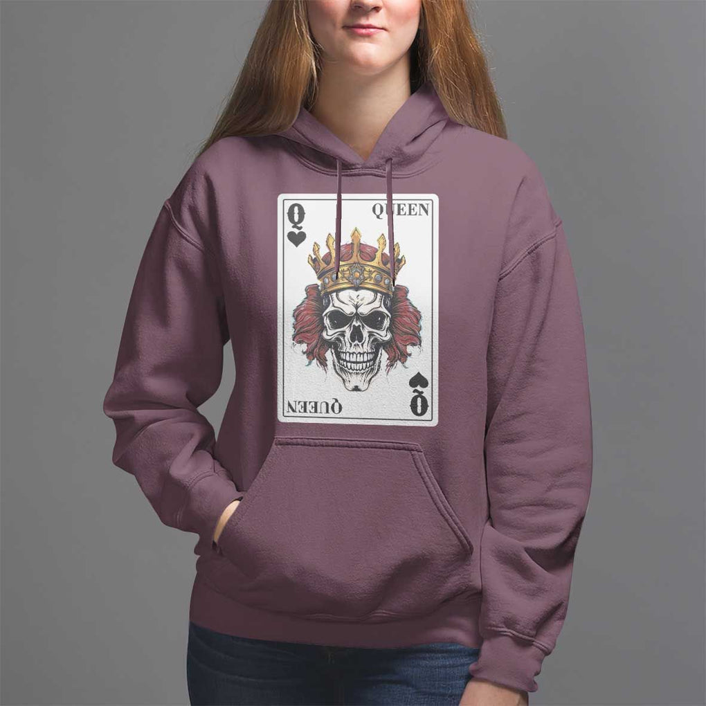 Poker Hoodie Couple Matching - 2/2 Card Queen Skull TS09 Maroon Print Your Wear