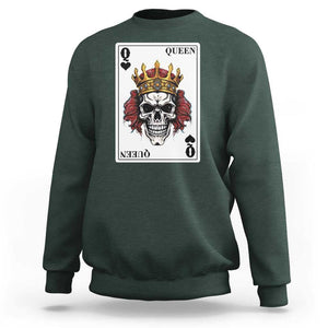 Poker Sweatshirt Couple Matching - 2/2 Card Queen Skull TS09 Dark Forest Green Print Your Wear