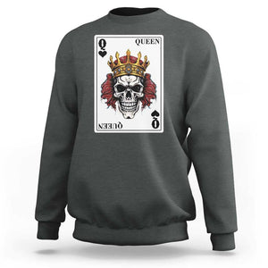 Poker Sweatshirt Couple Matching - 2/2 Card Queen Skull TS09 Dark Heather Print Your Wear