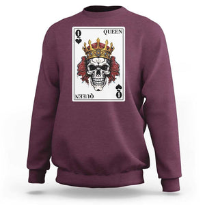 Poker Sweatshirt Couple Matching - 2/2 Card Queen Skull TS09 Maroon Print Your Wear