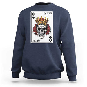 Poker Sweatshirt Couple Matching - 2/2 Card Queen Skull TS09 Navy Print Your Wear