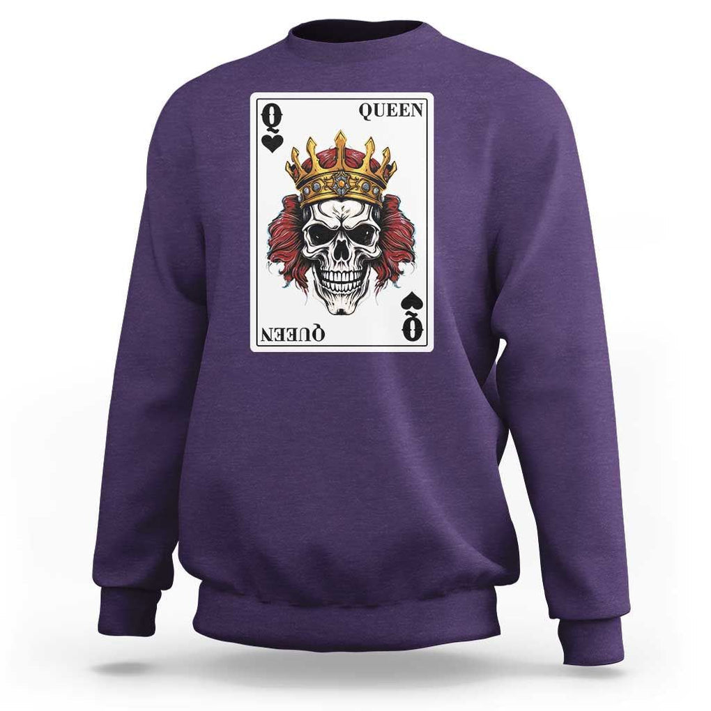 Poker Sweatshirt Couple Matching - 2/2 Card Queen Skull TS09 Purple Print Your Wear