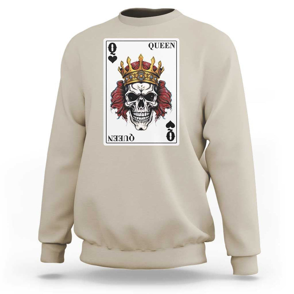 Poker Sweatshirt Couple Matching - 2/2 Card Queen Skull TS09 Sand Print Your Wear