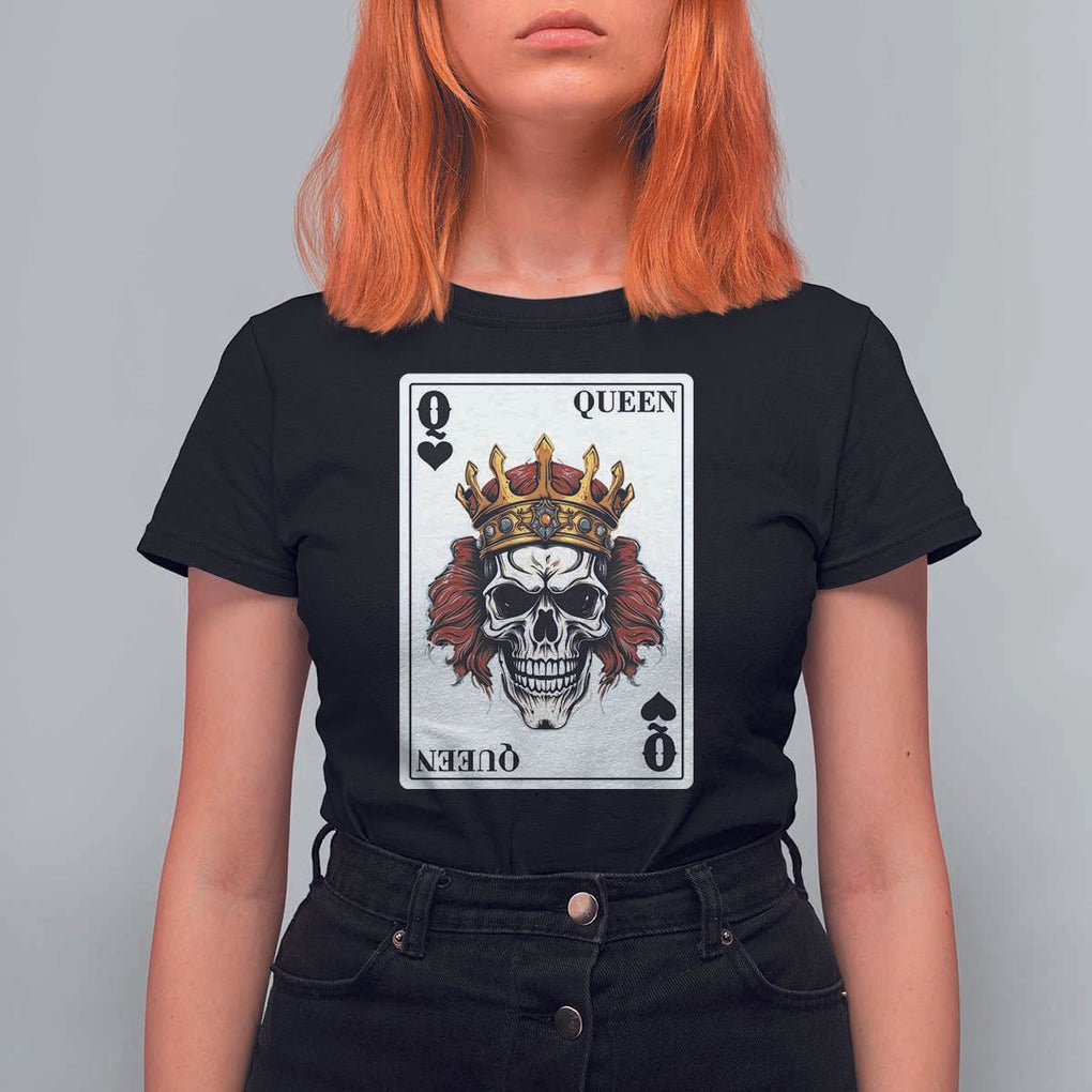 Poker T Shirt For Women Couple Matching - 2/2 Card Queen Skull TS09 Black Print Your Wear