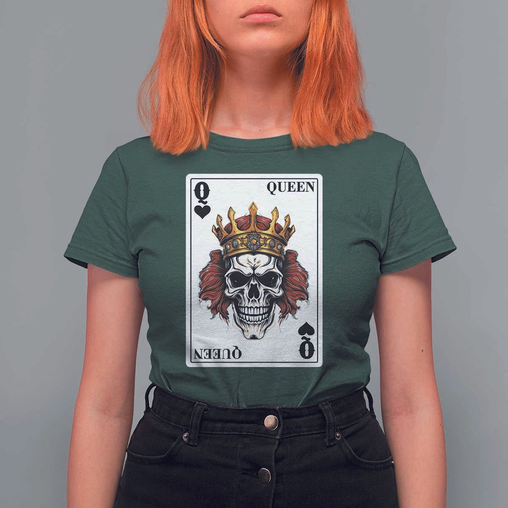 Poker T Shirt For Women Couple Matching - 2/2 Card Queen Skull TS09 Dark Forest Green Print Your Wear