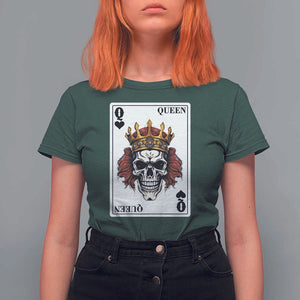 Poker T Shirt For Women Couple Matching - 2/2 Card Queen Skull TS09 Dark Forest Green Print Your Wear