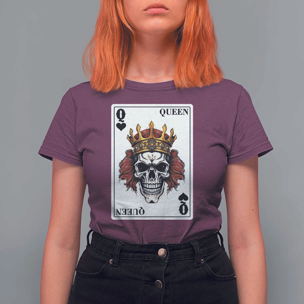 Poker T Shirt For Women Couple Matching - 2/2 Card Queen Skull TS09 Maroon Print Your Wear