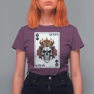 Poker T Shirt For Women Couple Matching - 2/2 Card Queen Skull TS09 Maroon Print Your Wear