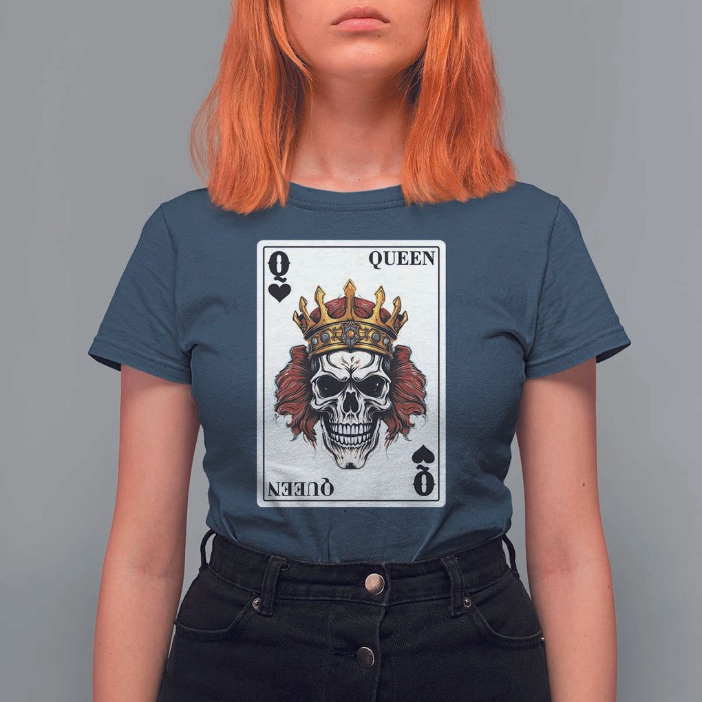 Poker T Shirt For Women Couple Matching - 2/2 Card Queen Skull TS09 Navy Print Your Wear