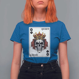 Poker T Shirt For Women Couple Matching - 2/2 Card Queen Skull TS09 Royal Blue Print Your Wear