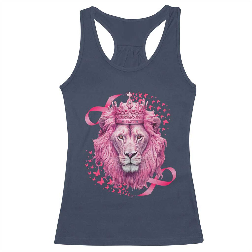 Breast Cancer Awareness Pink Lion Warrior Racerback Tank Top TS09 Navy Print Your Wear