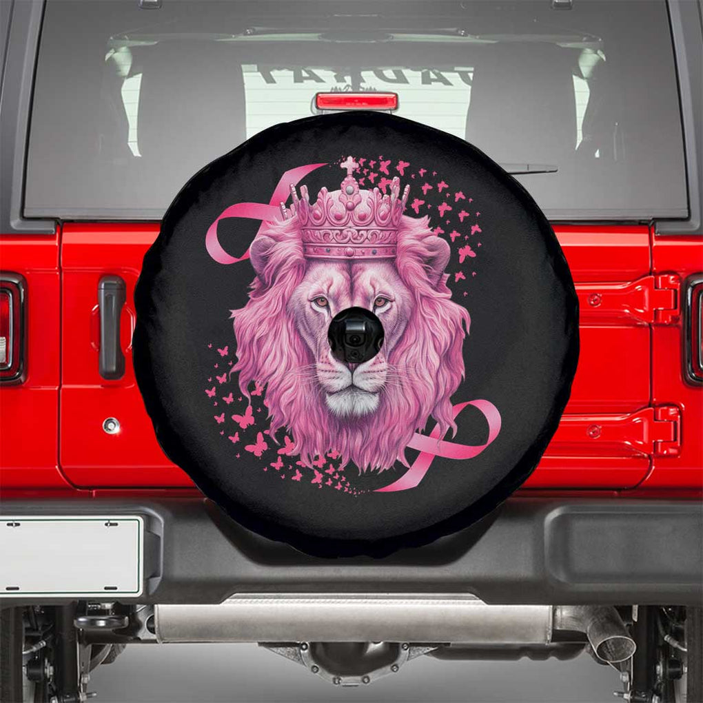 Breast Cancer Awareness Pink Lion Warrior Spare Tire Cover TS09 Black Print Your Wear