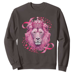 Breast Cancer Awareness Pink Lion Warrior Sweatshirt TS09 Dark Chocolate Print Your Wear
