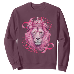 Breast Cancer Awareness Pink Lion Warrior Sweatshirt TS09 Maroon Print Your Wear
