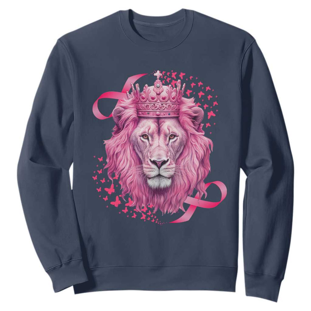 Breast Cancer Awareness Pink Lion Warrior Sweatshirt TS09 Navy Print Your Wear