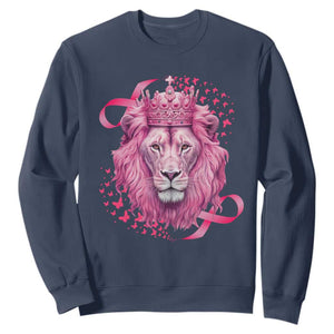 Breast Cancer Awareness Pink Lion Warrior Sweatshirt TS09 Navy Print Your Wear