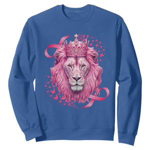 Breast Cancer Awareness Pink Lion Warrior Sweatshirt TS09 Royal Blue Print Your Wear