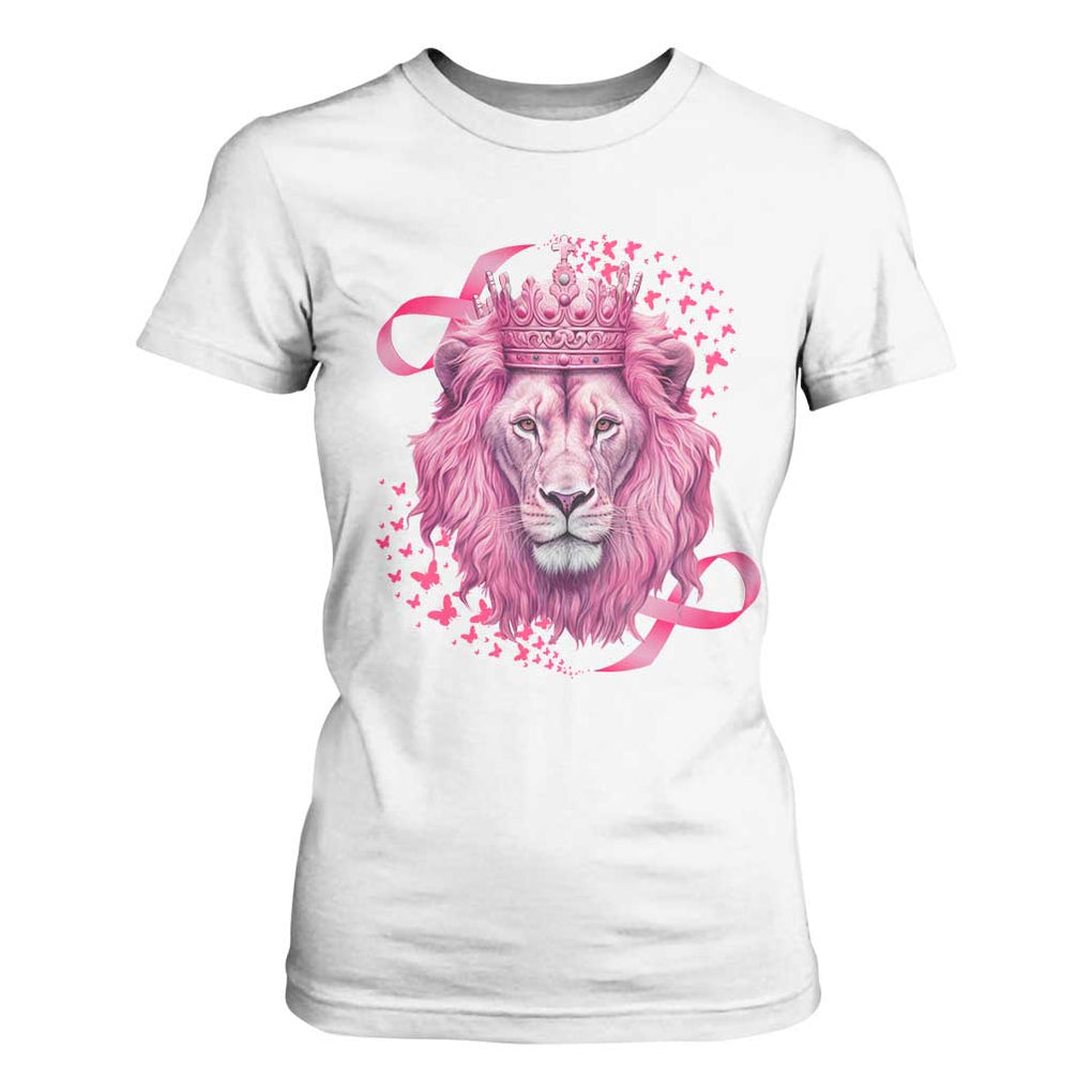 Breast Cancer Awareness Pink Lion Warrior T Shirt For Women TS09 White Print Your Wear