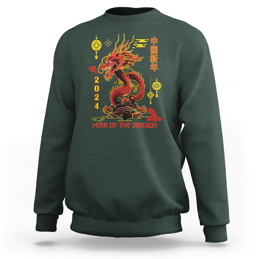 Lunar New Year Chinese Happy 2024 Year of the Dragon Sweatshirt TS09 Dark Forest Green Printyourwear