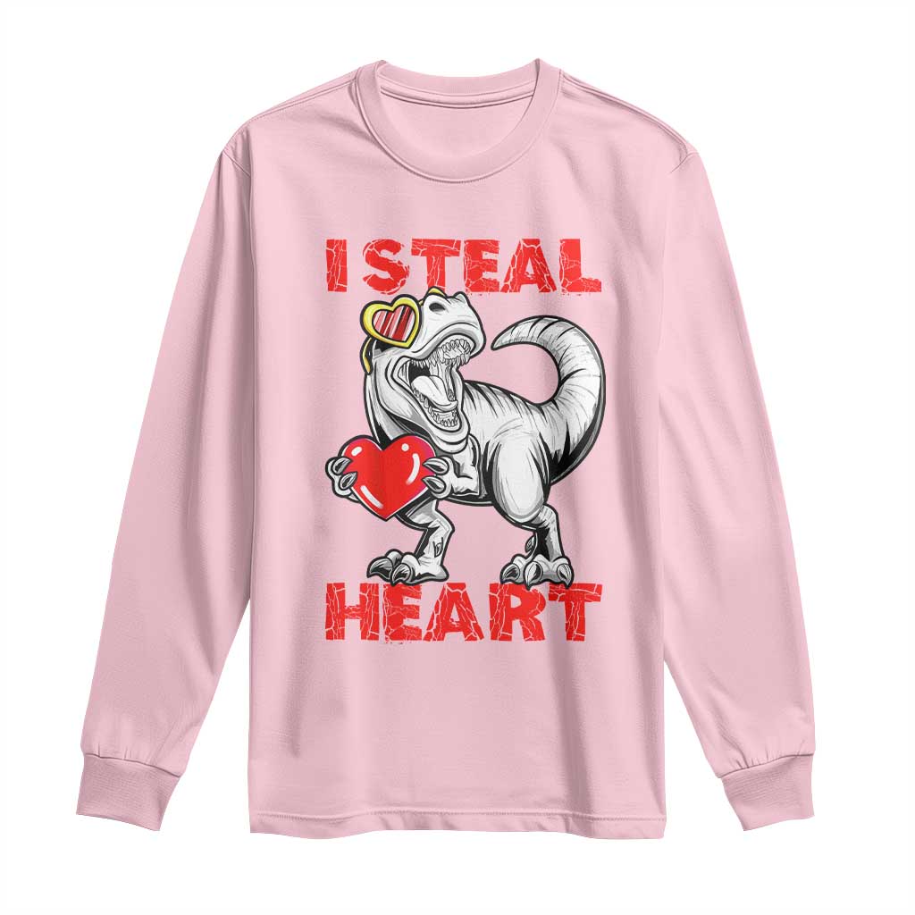 Valentine's Day Long Sleeve Shirt Dinosaur I Steal Hearts Kid Boy Men Lover TS09 Light Pink Print Your Wear
