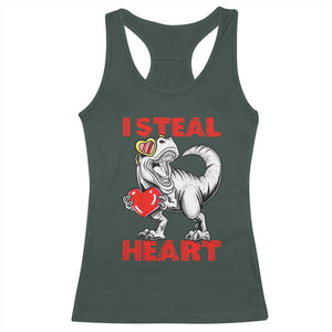 Valentine's Day Racerback Tank Top Dinosaur I Steal Hearts Kid Boy Men Lover TS09 Dark Forest Green Print Your Wear