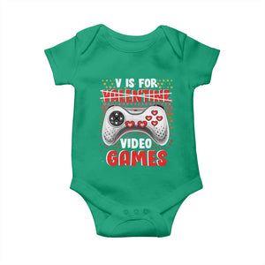 Valentine's Day Baby Onesie V Is For Video Games Funny Gamer Anti Romantic TS09 Irish Green Print Your Wear