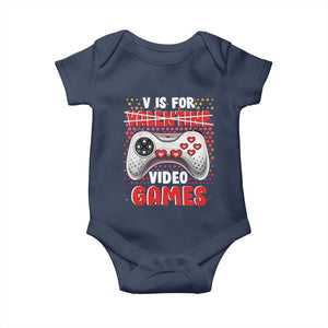 Valentine's Day Baby Onesie V Is For Video Games Funny Gamer Anti Romantic TS09 Navy Print Your Wear