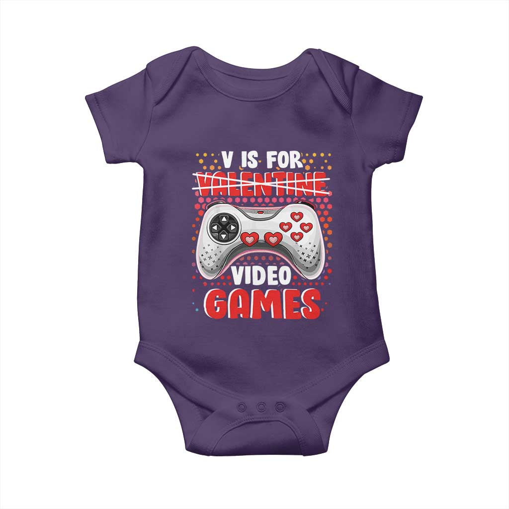 Valentine's Day Baby Onesie V Is For Video Games Funny Gamer Anti Romantic TS09 Purple Print Your Wear